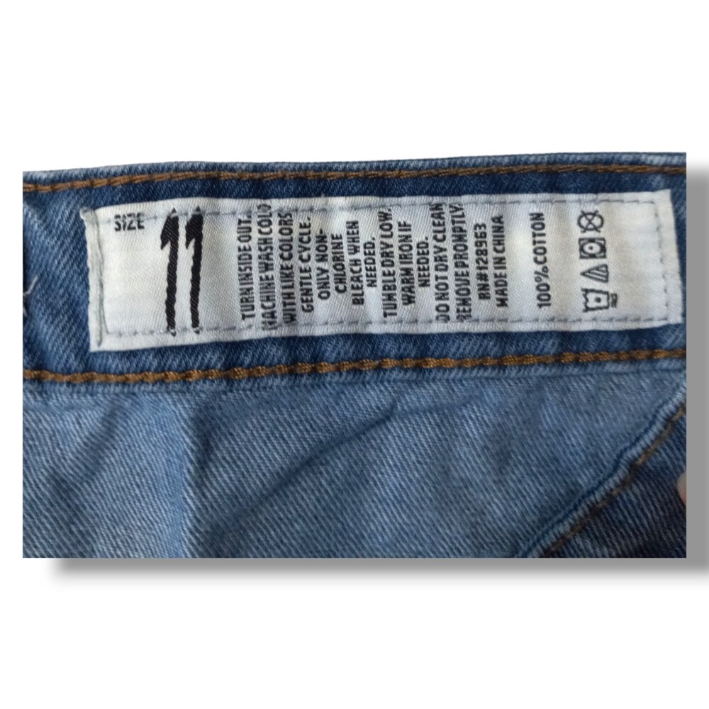 Indigo Rein Size 11 Distressed Raw Hem Mini Jean Skirt-Y2K-Micro-Button Fly - Picture 6 of 7